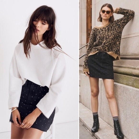 Madewell Dresses & Skirts - Madewell Rigid Denim A-Line Mini Skirt Metallic Dots Edition Black Jean 24 XS